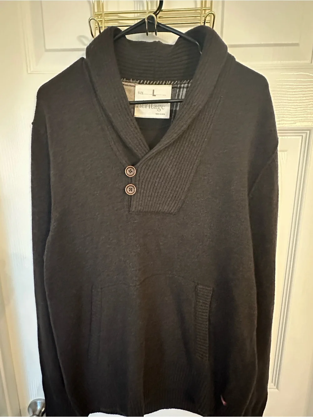 Heritage Men's V-Neck Shawl Collar Sweater - Dark Brown